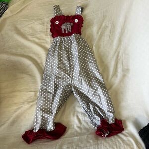 Elephant Ruffle, Alabama, 2T overalls, smocked elephant, Roll Tide